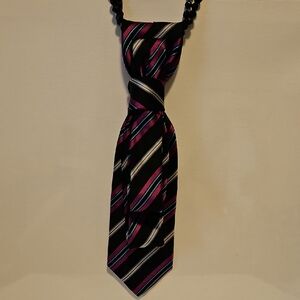 Ladies Tie Necklace Striped Black and Pink Tie Bocara